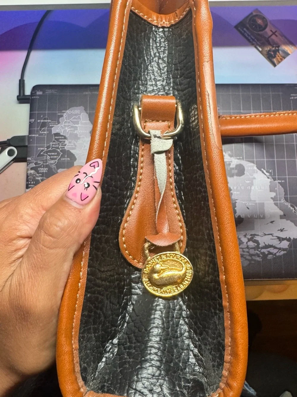 Vintage Dooney & Bourke Black with Tan Trim Leather satchel